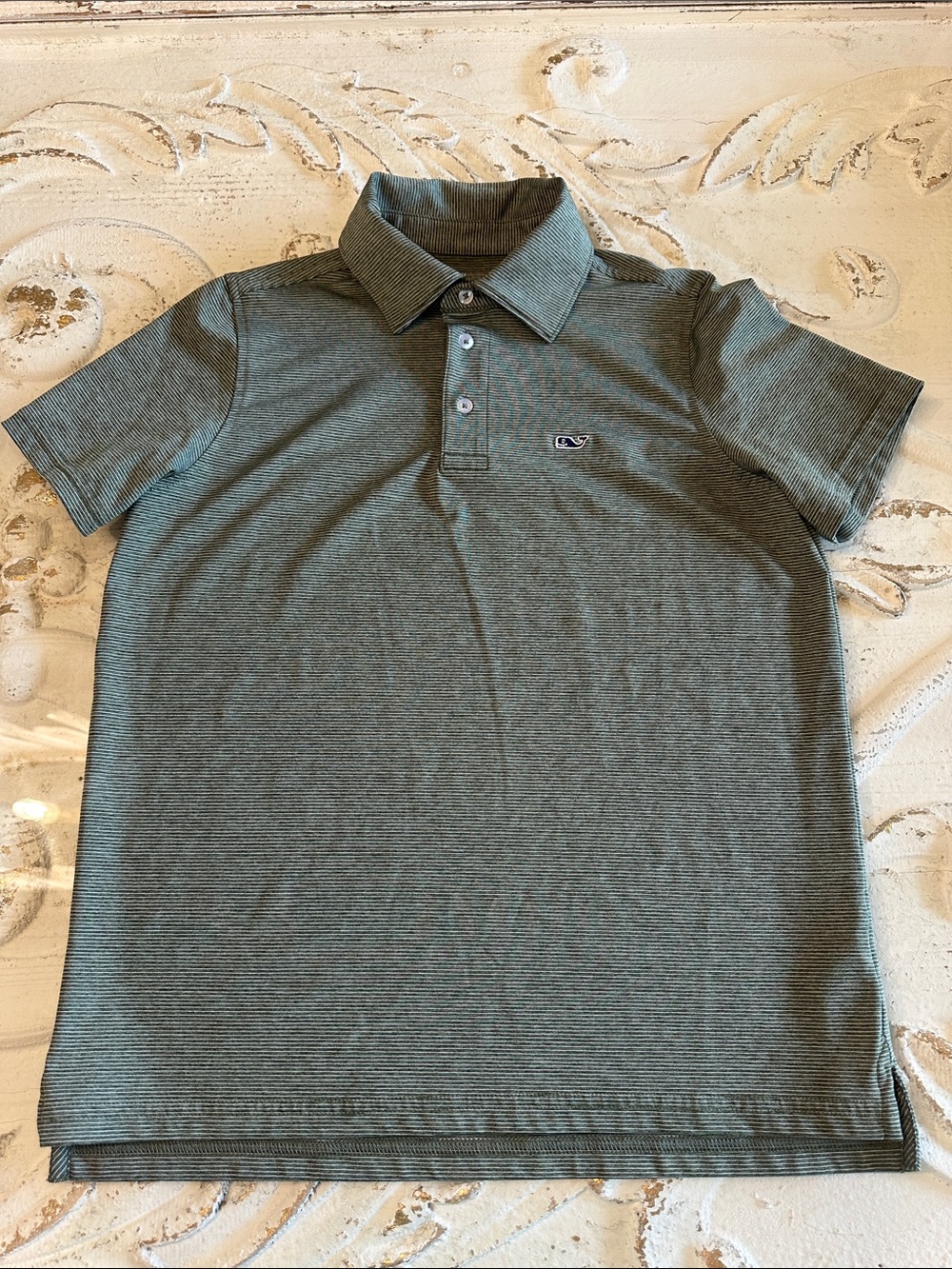 SOLD Vineyard Vines Boy’s Striped Polo in Olive- Medium